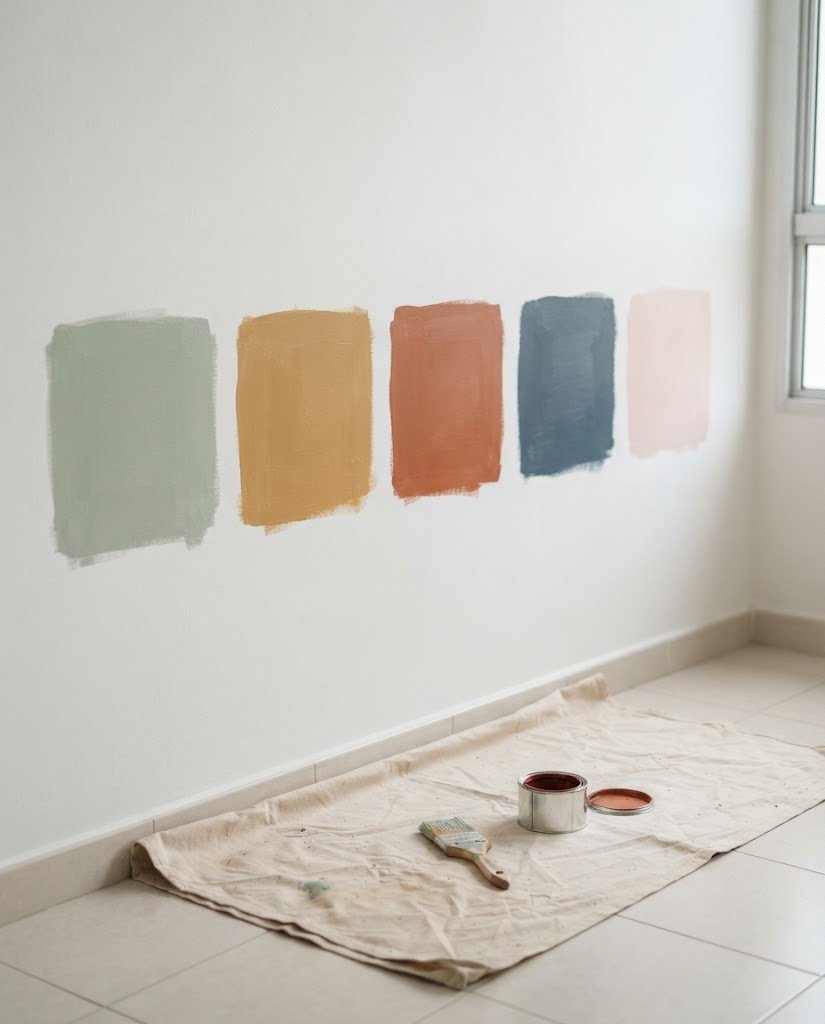Paint sample patches on a wall